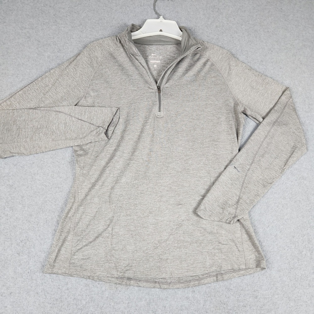 Nike 1/4 Zip Pullover Womens Large Gray Heathered Dri-FIT Running Athletic Gym